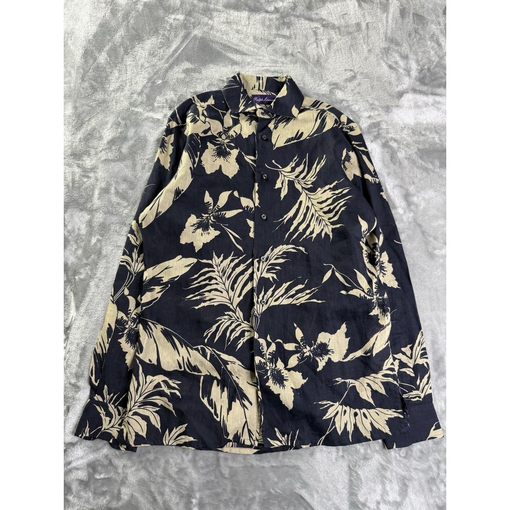 Purple Label Ralph Lauren Rare Golden Floral Linen Button Up Long Sleeve Sz S